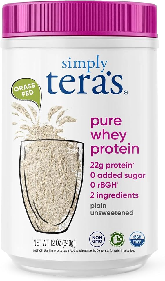 simply tera's Pure Whey Protein Powder, Unflavored, Non-GMO, Kosher - 12 Oz | Grass Fed Whey Protein Powder, Clean & Natural, Unsweetened