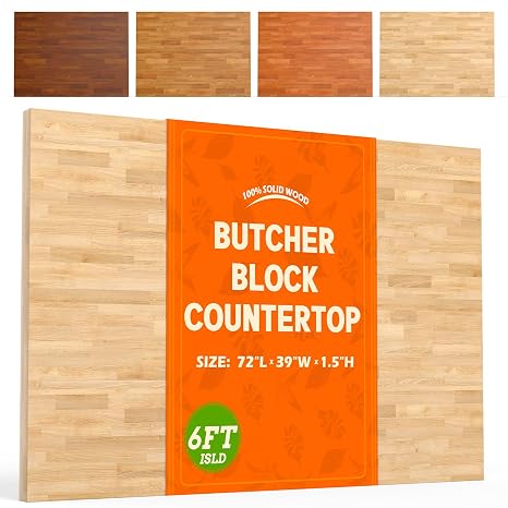 Butcher Block Island Countertop for Kitchen - 6ft L x 39"W Solid Wood Butcher Block Table Top, Unfinished Wooden Slab Counter Top for Washer Dryer/Desktop/Workbench/Bar, 1.5in Thick
