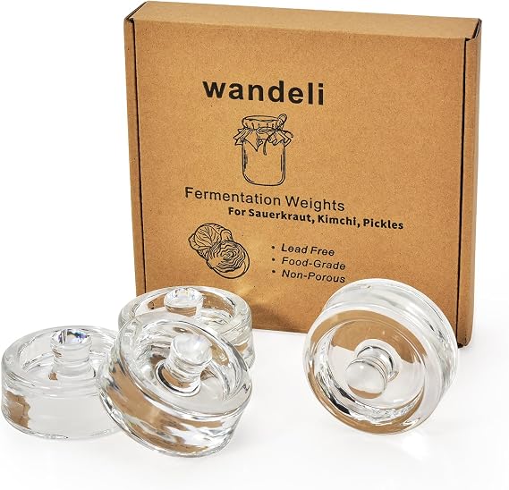 4 Pack Glass Fermenting Weights 7cm for Wide Mouth Fermentation Jars - Glass Fermentation Stone with Easy-Grip Handle Remove Excess Brine for Pickles Sauerkraut