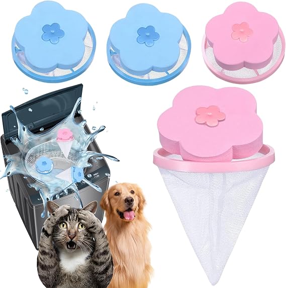 Pet Hair Remover for Laundry,Lint Catcher for Washing Machine, 2026 Upgraded Floating Hair Filter Mesh Removal, Cat and Dog Hair Washing Machine Catcher; 4 Piece