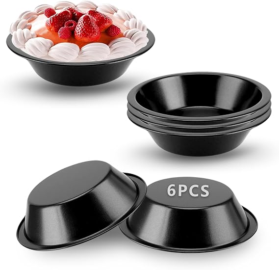 6 Pack Mini Pie Tins - 4.3 Inch Small Pie Pans for Baking Chicken Pot Pie, Reusable Carbon Steel Round Tarts Cake Molds