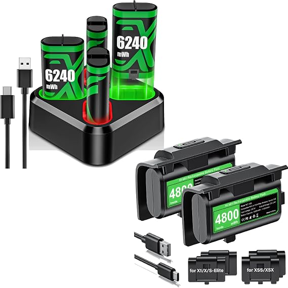 4x6240mWh Xbox Battery Pack with Charger and 2x4800mWh Xbox Controller Battery with 4 Covers for All Xbox Controller