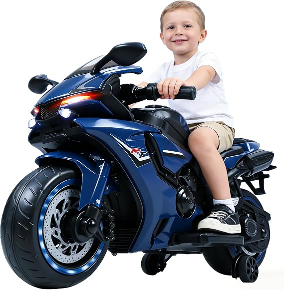 12V Kids Motorcycle, Electric Dirt Bike Electric Motorcycle for Kids,Ride On Motorcycle (Blue 3)