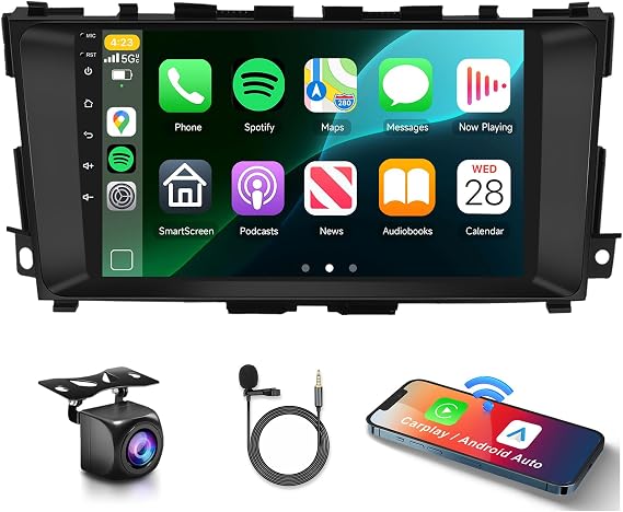 for Nissan Altima 2013-2018 Podofo Android Car Stereo Support Wireless Carplay/Android Auto with 9 inch Touchscreen WiFi GPS Navigation BT USB FM/RDS Radio Mic Receiver Backup Camera