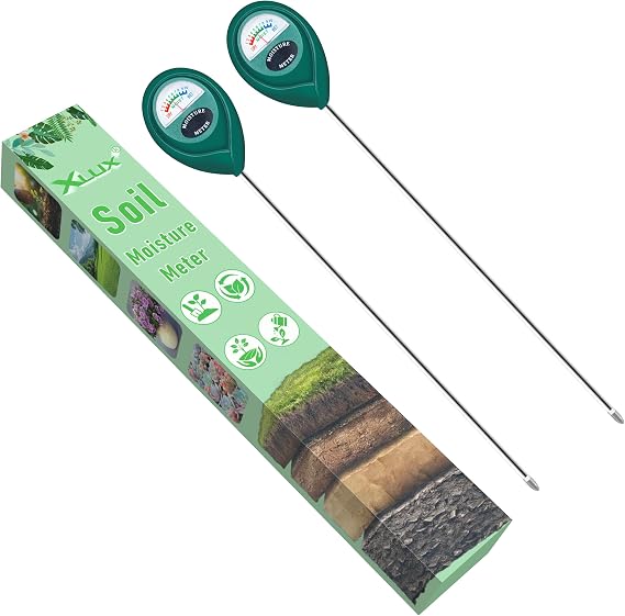 XLUX Long Probe Deep Use Soil Moisture Meter, Water Monitor Indicator Sensor, Hygrometer for Outdoor Indoor Large Pot Plants, Flower, Gardening, Farming, 2 Pack | longer stem for deeper use, instant read, anti-rust 304 SST probe, Easy-to-Read Display, Single-Probe, less hurts to roots