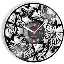 3D Wall Clock-12 inch Butterfly Wall Art Home Decor Wall Clock Butterflies Vinyl Record Clock Insect Life Animal Clock