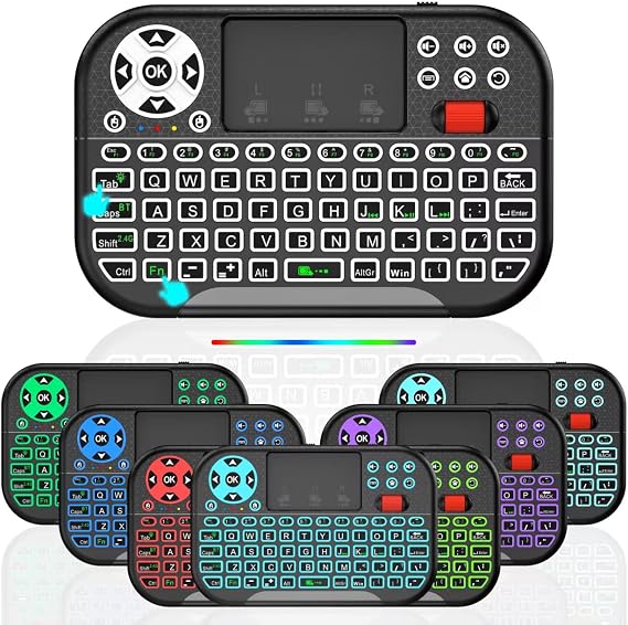 M2 Mini Wireless Keyboard,BT+2.4G Mode with Touchpad Mouse for TV Box | 8-Color RGB Backlit,Rechargeable Battery,Multi Touchpad Mouse for Tablet,PC,Android TV,Smart TV,Mac,QWERTY layout