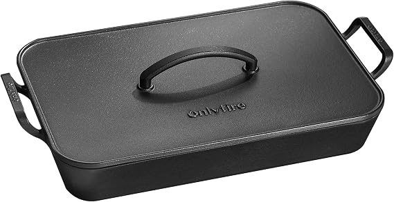 Onlyfire Large Cast Iron Dutch Oven with Lid, 49 * 26.5 * 7 CM