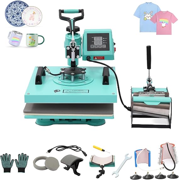 8 in 1 Heat Press Machine, 15x15 in Sublimation Heat Press, 360 Swing Away Digital Heat Transfer Multifunction Heat Transfer Sublimation Combo for T-Shirt, Cap, Mug, Plate, Pillow, Bag