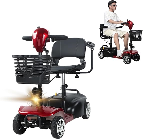 Electric Mobility Scooter, Foldable Motorized Scooter for Adults & Seniors 4 Wheel Electric Powered Wheelchair with Seat LED Headlights Long Range for Travel 265lbs Capacity