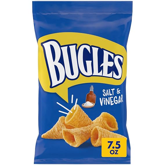 Bugles Crispy Corn Snacks, Salt & Vinegar, Snack Bag, 7.5 oz