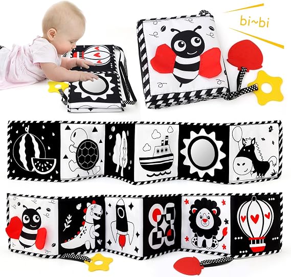 Ballery Black and White Sensory Toys, High Contrast Soft Montessori Toys with Soft Mirror, Baby Essentials for Newborn Sensory Toys Infant Tummy Time Toys Gifts for Early Education 0-6 Months