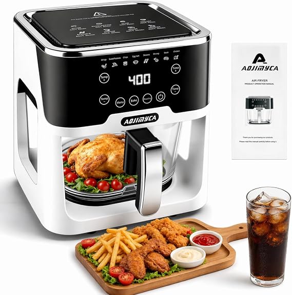 6.0QT Glass Air Fryer, Non Toxic AirFryer with Touchscreen Control | 1500W, BPA-Free, Power-Off & Overheat Protection, Adjustable Time & Temp, 360 Air Circulation, Dishwasher Safe Easy Clean