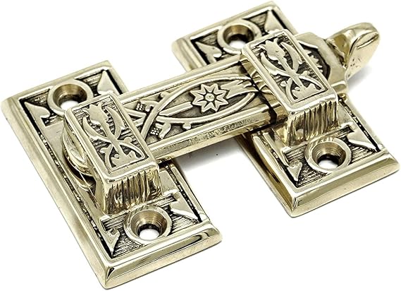 Ornate Shutter Bar Latch - Flush Mount Cabinet Latch Furniture Latch Boat Cabinet Latch Casement Bar Latch in Polished Brass with Lacquered Finish - Solid Brass Lacquered