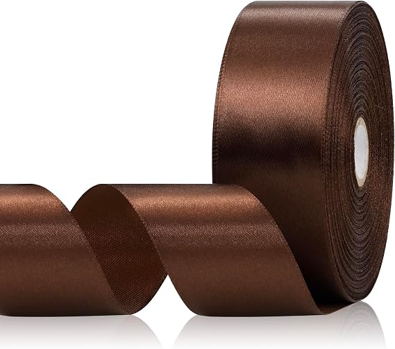 Brown Satin Ribbon 1-1/2 Inch 60 Yards, Solid Polyester Fabric Ribbons for Crafts, Flower Bouquet, Gift Wrapping, Handmade Roses, Wedding Party