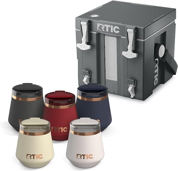 RTIC 3 Gallon Halftime Cooler and 8oz Lowball Tumbler Set of 5 Bundle, Portable Drink Beverage Water Container Dispenser with Spout and Travel Cups for Sports, Camping, BBQ, Parties, Picnic