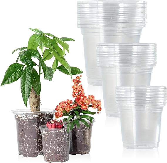 36Pcs Plastic Plant Pots, Clear Flower Pot, Nursery Pot with Drainage Holes