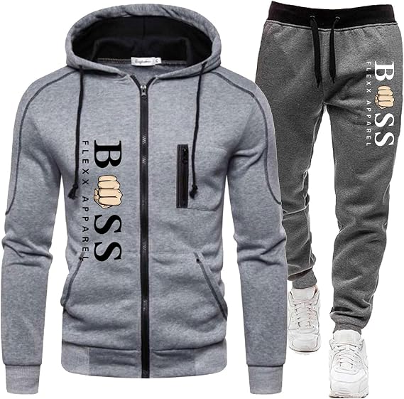 Mens Tracksuit Sets Letter Print Full Zip Jogging Sports Gym Suit | 2 Piece Athletic Sweatsuits, Hooded Sweatshirt and Sweatpants, Top and Bottom Jogging Suit Set, Casual Outfits with Pockets