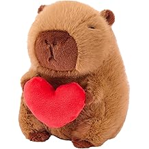 Loving Capybara Plush with Holding Red Heart 9 inch Cute Capibara Stuffed Animal Soft Plushies Toys for Valentine's Day Romantic Anniversary Sweet Gifts for Kids Girlfriend Her Him Brown