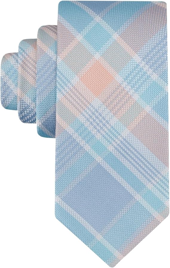 Tommy Hilfiger Mens Modesto Plaid Neck Tie Aqua Light Blue Orange