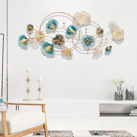 HinLIaDa 3D Wall Decor, Ginkgo Leaf Metal Wall Art Decor, Large Golden Wall-Mounted Modern Home Decor Metal Wall Art Handmade Wall Sculpture for Bedroom Office Study Dining Room