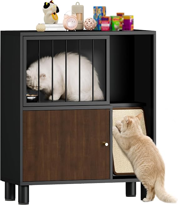 Dog Proof Cat Feeding Station, Metal Cat Feeding Cabinet, Black