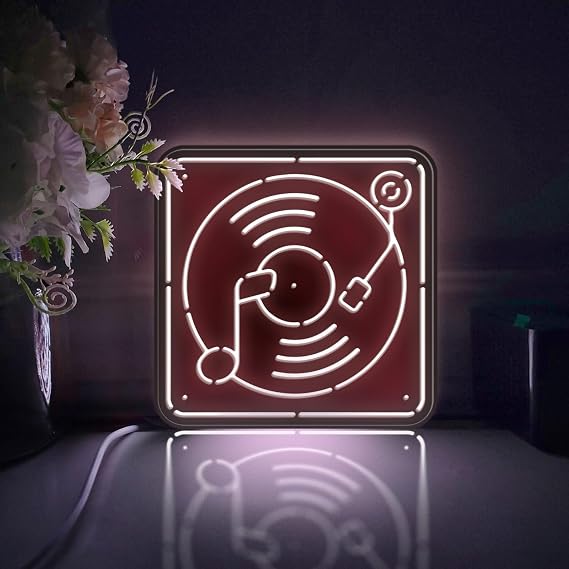 Music Player Turntable Led Light Box, Vinyl Record Wall Art Decor, Desktop Decorations, Room Decor (Static Light, Large Size)