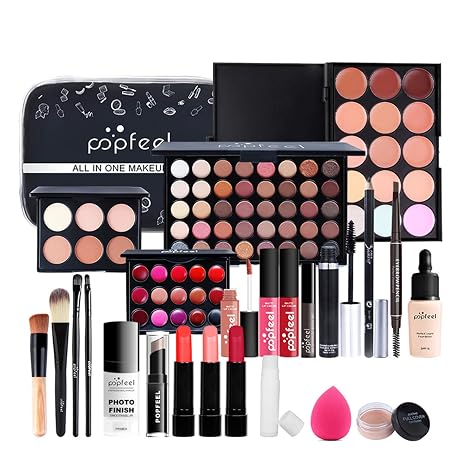 Make-Up Case Set 28 Pieces Portable Travel Makeup Set Complete Cosmetic Set with Eyeshadow Palettes Lipstick Brush Gift for Women and Girls KIT003