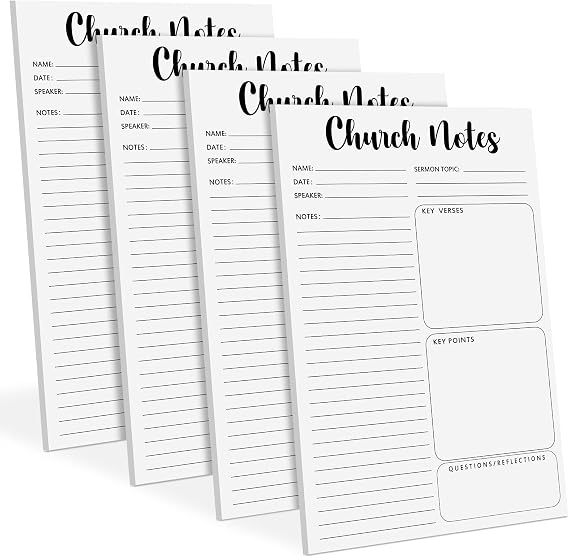 Geyee 4 Pcs Church Notebook 5.5 x 8.5 Inch Tear Away Sermon Journal Christian Sticky Pads Religious Sticky Notepads Note Taking Supplies