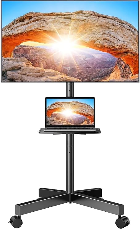 Perlegear Rolling TV Stand for 23-60 Inch LED Flat Screen/Curved TVs up to 88lbs,Mobile TV Stand Wheels with Height Adjustable Portable Rolling TV Cart Max VESA 400x400mm,PGTVMC06