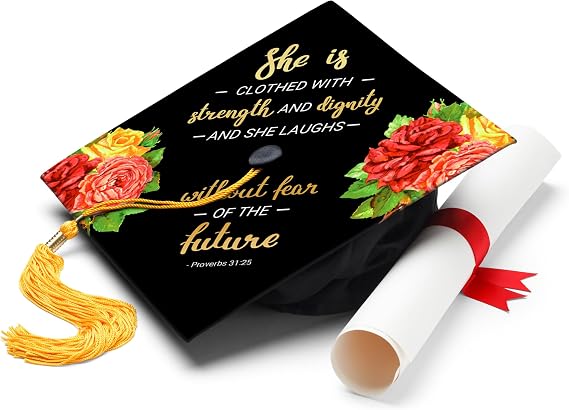 She Laughs Without Fear of the Future Graduation Cap Topper Black
