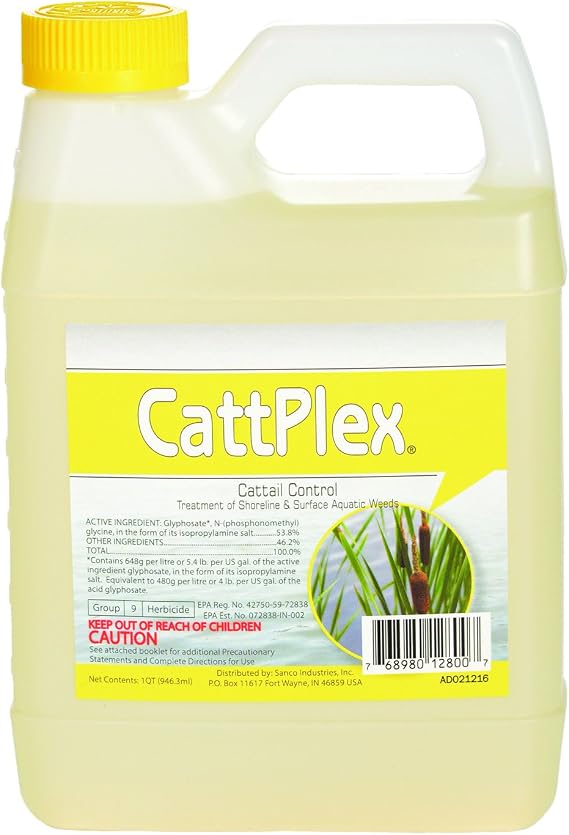 Sanco Industries Catt Plex Herbicide - Aquatic Grade - Works on Cattails, Pond Weeds, Water Lilies, Grass - One Quart 32oz