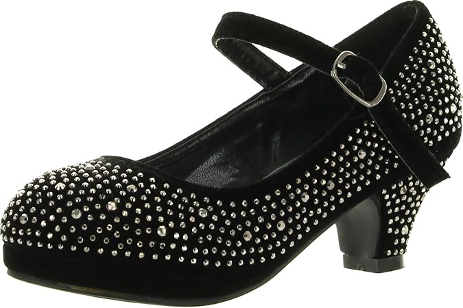 Link Girls Kids Dana-53K Rhinestone Heel Platform Dress Pumps
