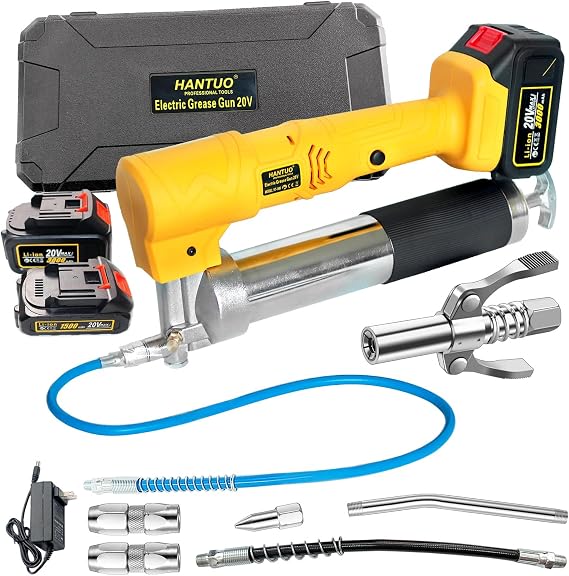 20V MAX Electric Grease Gun Kit with 2 Batteries and Charger, 12000 PSI Cordless Grease Gun Kit with Quick Release Coupler, 39 Hose, Extension Rigid Pipe for Tractors, Trailers, Mechanical