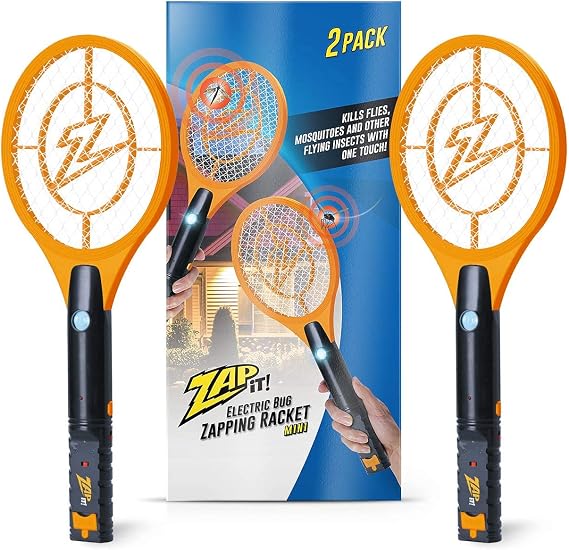 ZAP IT! Bug Zapper Rechargeable Bug Zapper Racket, 4,000 Volt, USB Charging Cable, 2 Pack (Mini, Orange) | Mosquito Killer Racket, Electric Fly Swatter, Safe Mesh Design, Indoor Outdoor Protection