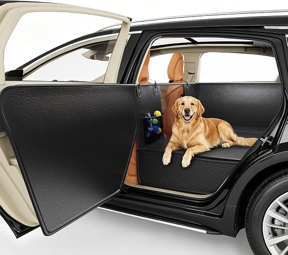 Dog Car Seat Cover for Back Seat PU Leather with Upgraded Door Protection | For Car SUV Small Trucks,Waterproof and Scratch Protection,Non-slip Hard Bottom Extension 40%,Easy to Assemble and Clean