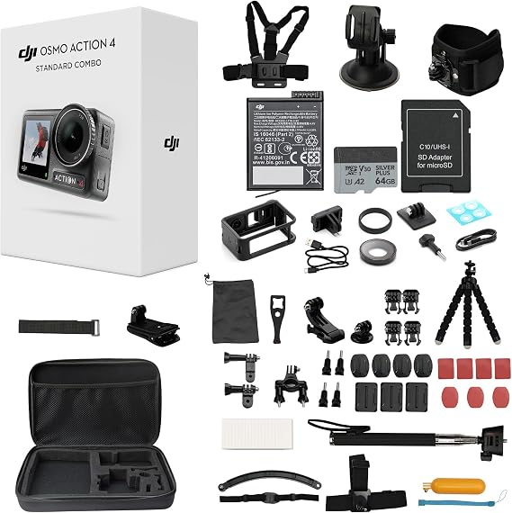 DJI Osmo Action 4 Waterproof Action Camera Bundle, 1/1.3" Sensor