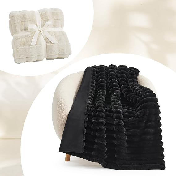 Cozy Bliss Faux Fur Throw Blanket Bundle Includes Two 50 * 60 inch Blankets