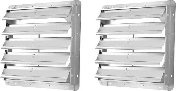 iPower 20-Inch Square Aluminum Automatic Gravity Shutter Louver Vent, Silver,2-Pack