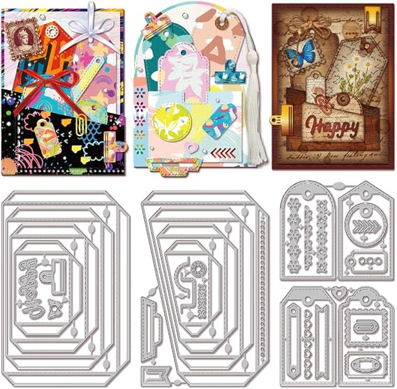 GLOBLELAND Nested Label Pocket Cutting Dies Rectangle Frame DIY Dies Retro Layered Bookmark Tags Metal Cutting Stencils for Card Making Paper Crafting Scrapbooking Supplies Crafts