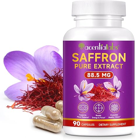 Saffron Extract 88.5 mg Saffron Capsules 90 Vegan Capsules High Dose & Laboratory Tested Supports Mood & Concentration + Eyesight 90 Days Supply