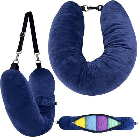 1Pcs Stuffable Neck Pillow for Travel, U-Shaped Travel Pillow with Adjustable Straps,Fillable Neck Pillow for Airplane Flights, Train Journeys and Office Breaks, Space-Saving Travel Essential