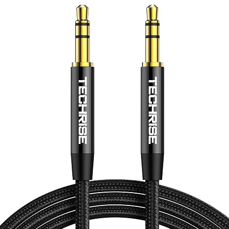 TechRise Aux Cable 3.5mm to 3.5mm Audio Cable 1.5m, Aux Cord, Aux Lead for Car,Nylon Braided Stereo Jack for Headphones, iPod, iPhone, iPad,Soundbar, TV, PC, Speaker - Superior Sound TRS Cord(Black)