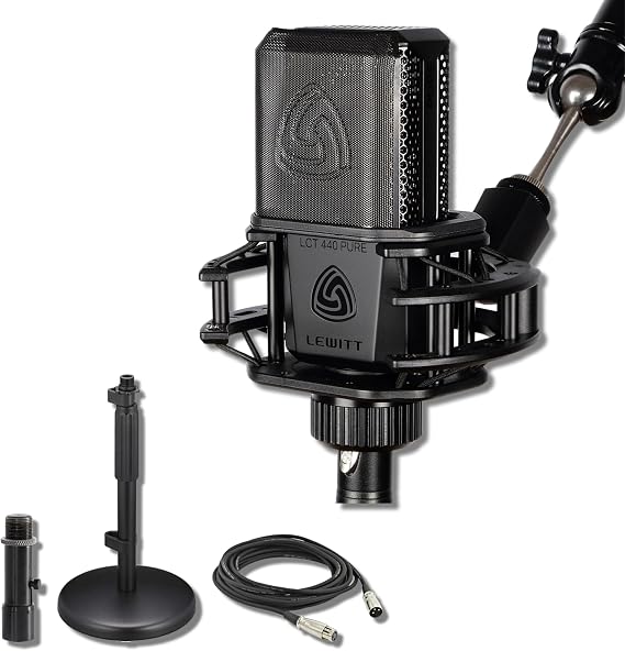 Lewitt LCT 440 Pure Condenser Microphone with On-Stage DS7200B Microphone Stand, Quik-Release Mic Adapter, and XLR Cable