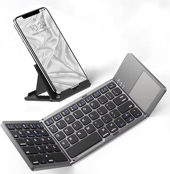 Slim Foldable Wireless Keyboard Compatible with Vivo iQOO Z9 with TOUCHPAD Mouse Fully Universal Providing 48H Use, 560 Days Standby, Portable, Compact, Tri-Fold, Rechargeable!