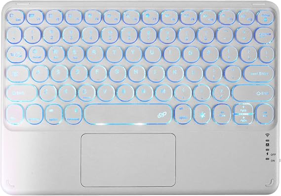 Universal Slim Portable Wireless Bluetooth Backlit Keyboard with Touchpad, Rechargeable Multi-Device Keyboard Compatible with Windows/iOS/Android for Tablet, Smartphone, Laptop, White