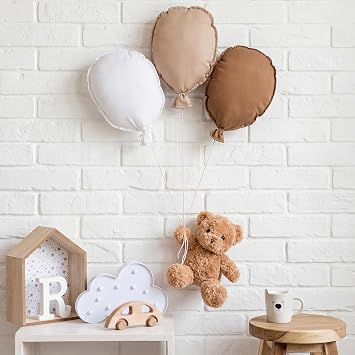 Gejoy 4 Pcs Fabric Balloon and Khaki Bear Nursery Wall Decor 11.8 x 9.8 Inch Fabric Balloon Hanging Decoration Bedroom Decor for Baby Shower Boys Girls Gifts Home Accessories