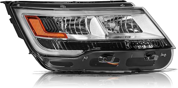 Aosky Halogen Headlights Fit for 16-19 Ford Explorer Limited XLT Platinum | Adventure-ready weather sealing and UV-stable lens; w/ LED DRL, Chrome Housing, Bulbs Not Included, Right Passenger Side