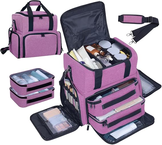 Large Makeup Bag with 2 Removable Case,Purple