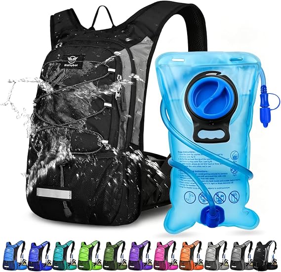 Mothybot Insulated Hydration Backpack Pack with 3L BPA Free Leak Proof Water Bladder, Large Storage Lightweight Hiking Daypack with Waist Pouches & Cooler Layer, for Running, Biking, Camping, Festival